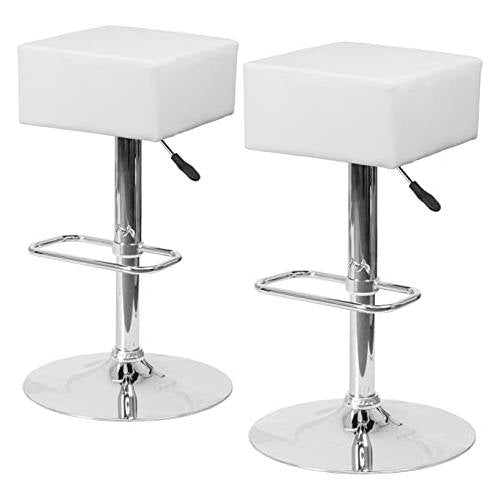 Set of 2 Backless Square Swivel Barstool with White Vinyl Seat