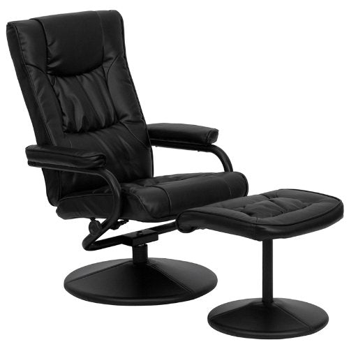 Black Faux Leather Recliner Chair with Swivel Seat and Ottoman