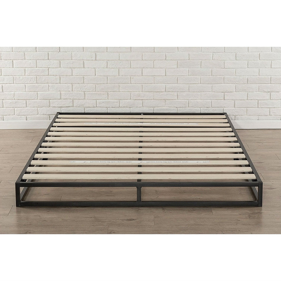 Full size 6-inch Low Profile Metal Platform Bed Frame with Wooden Slats