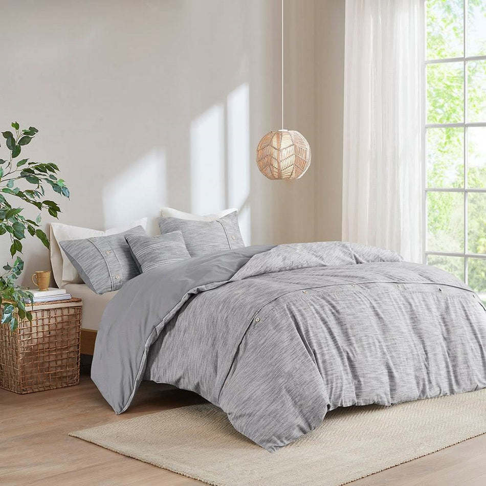 Full / Queen size 5-Piece Grey Cotton Farmhouse Comforter Set