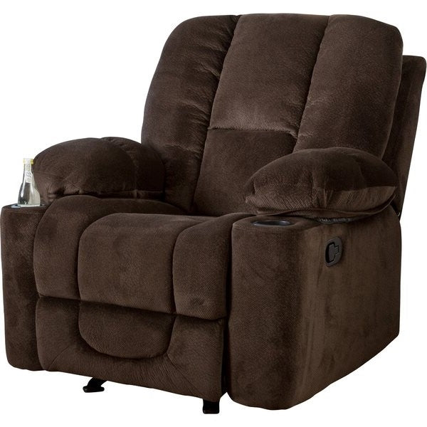 Traditional Upholstered Manual Reclining Sofa Chair w/ 2 Cup Holders and Footrest Brown