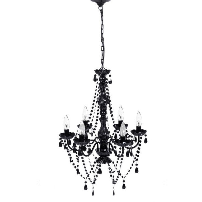 6 Light Gothic Gypsy Pendant Black Crystal Candle Ceiling Chandelier