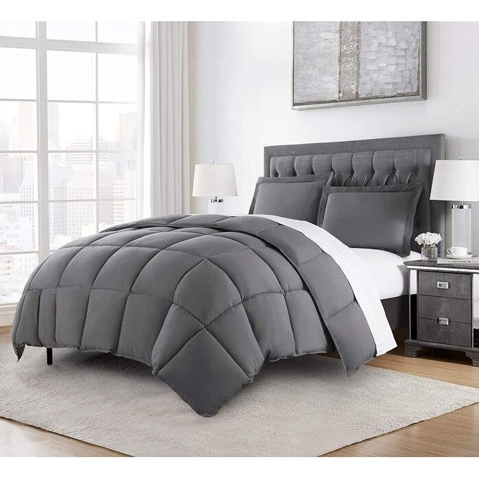 Twin Size Reversible Microfiber Down Alternative Comforter Set in Grey
