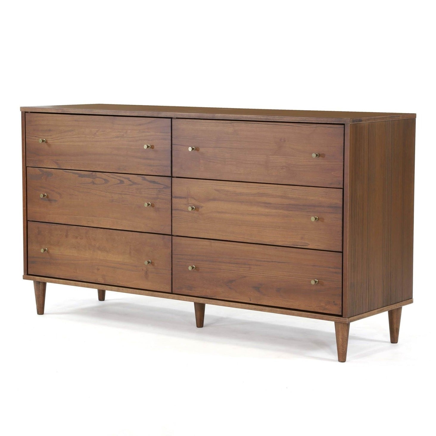 Farmhouse Rustic Walnut Mid Century 6 Drawer Dresser