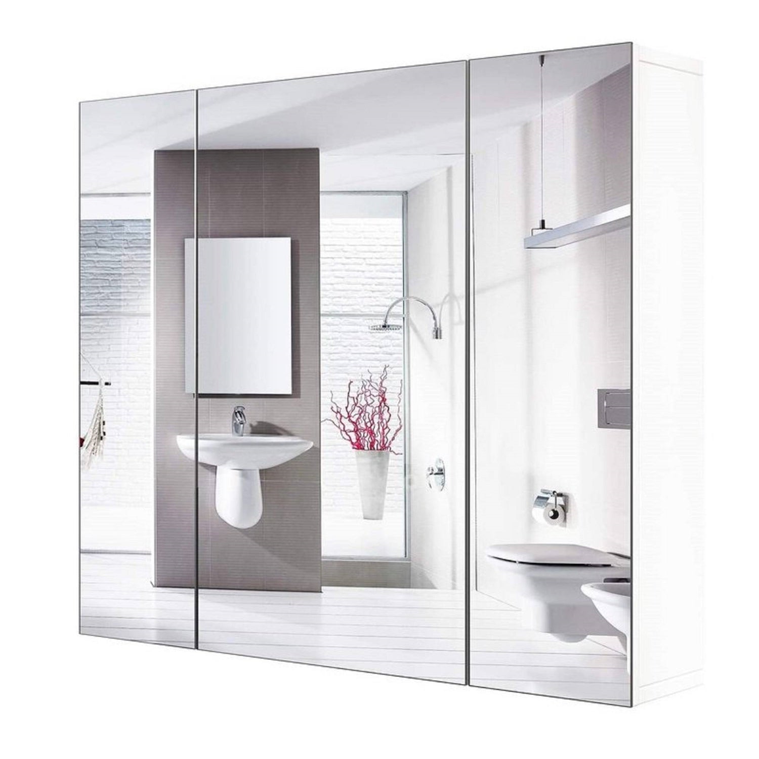 Modern 3-Door Wall Mounted Medicine Cabinet Bathroom Mirror Cupboard