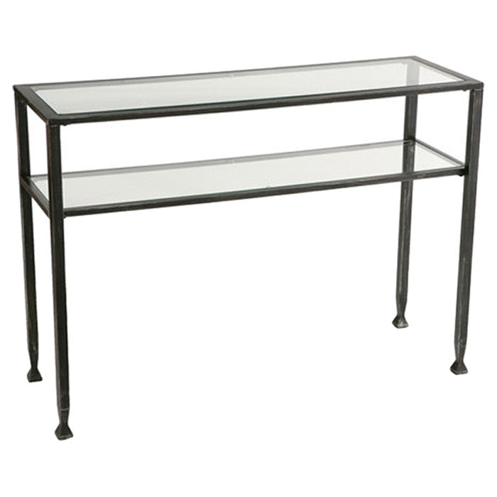 Metal Glass Top Sofa Table Occasional Console Table with Shelf