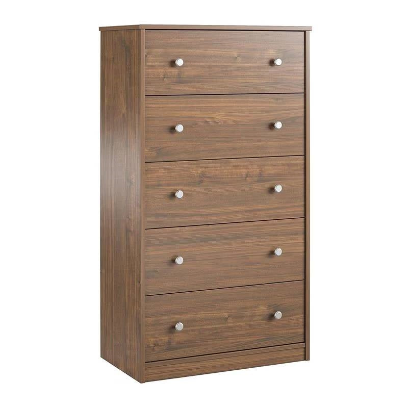 Modern 5-Drawer Bedroom Chest of Drawers in Rustic Walnut Wood Finish