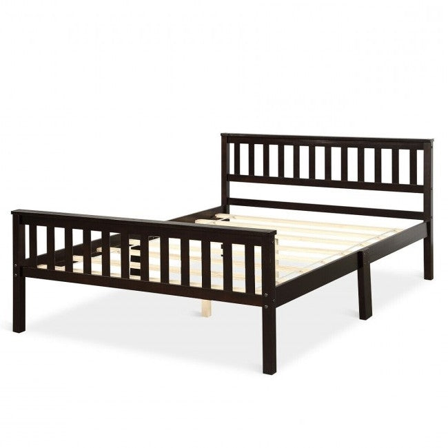 Modern Espresso Solid Pine Wooden Platform Bed Frame -  Full Size