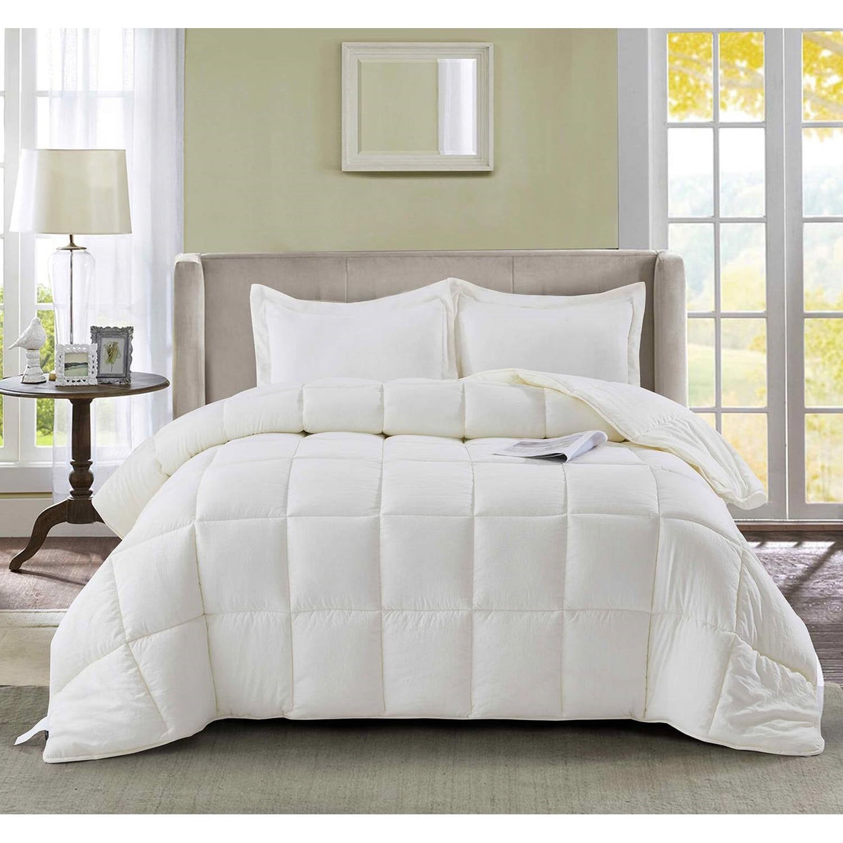 King Size Off White 3 Piece Microfiber Reversible Comforter Set