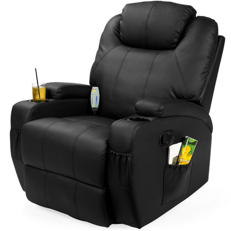 Black Swivel Heat & Massage Recliner Chair 5 Modes Remote Control