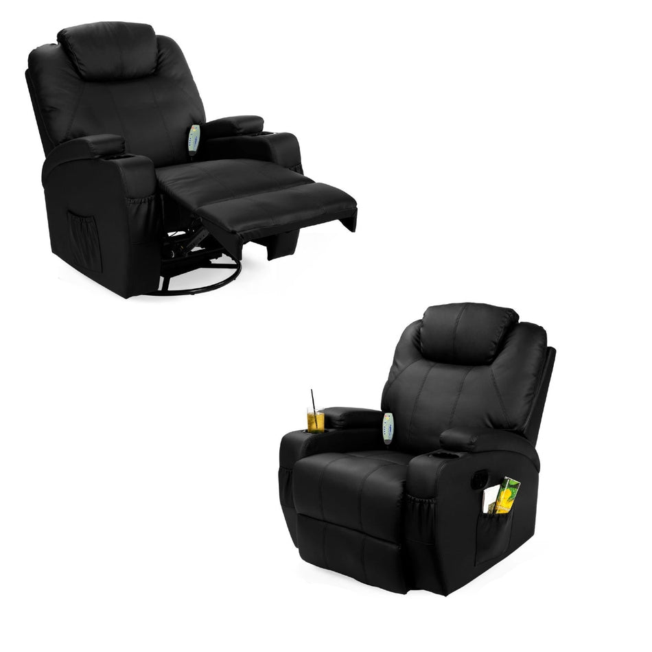 Black Swivel Heat & Massage Recliner Chair 5 Modes Remote Control