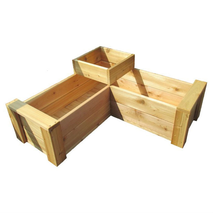 Heavy Duty Rot-Resistant Cedar 2 Level L-Shaped Planter Made in USA