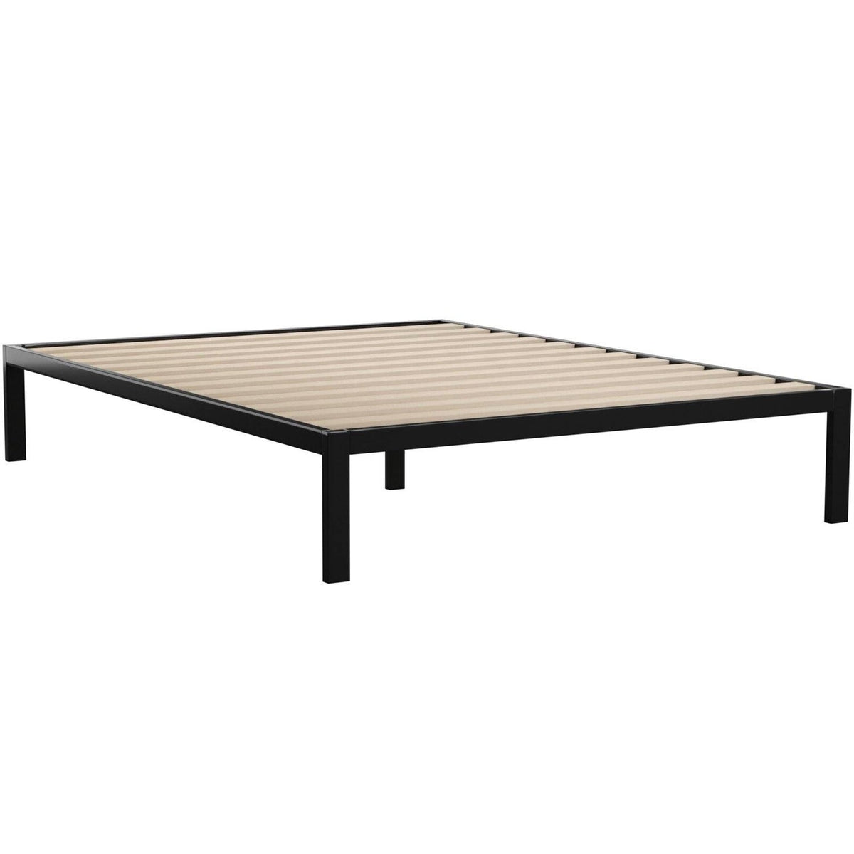 King Black Metal Platform Bed Frame with Wood Slats - 700 lbs Weight Capacity