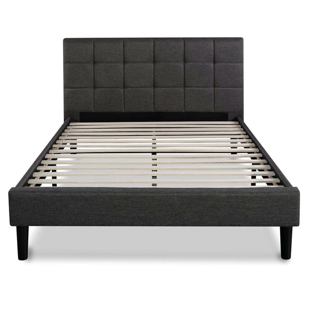 King size Dark Grey Upholstered Platform Bed with Headboard
