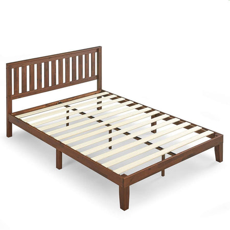 King size Solid Wood Platform Bed Frame with Headboard in Espresso Finish