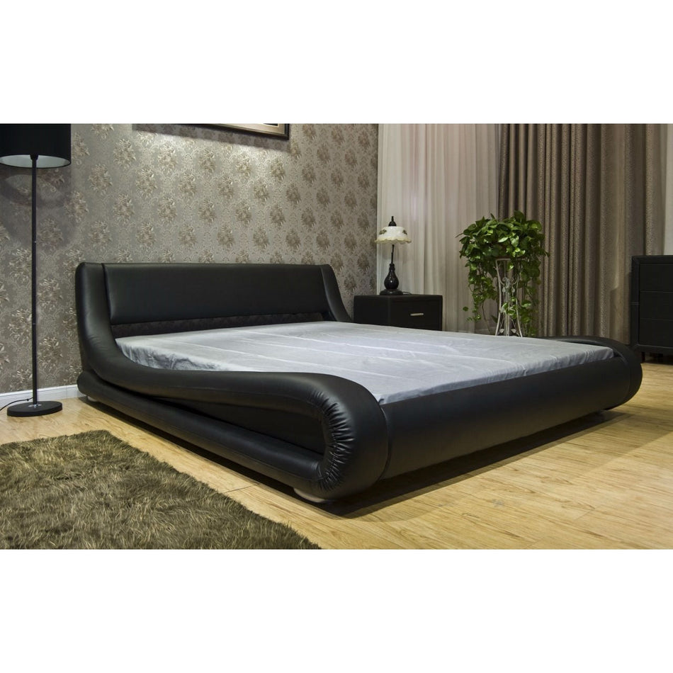 California King Modern Black Faux Leather Upholstered Platform Bed