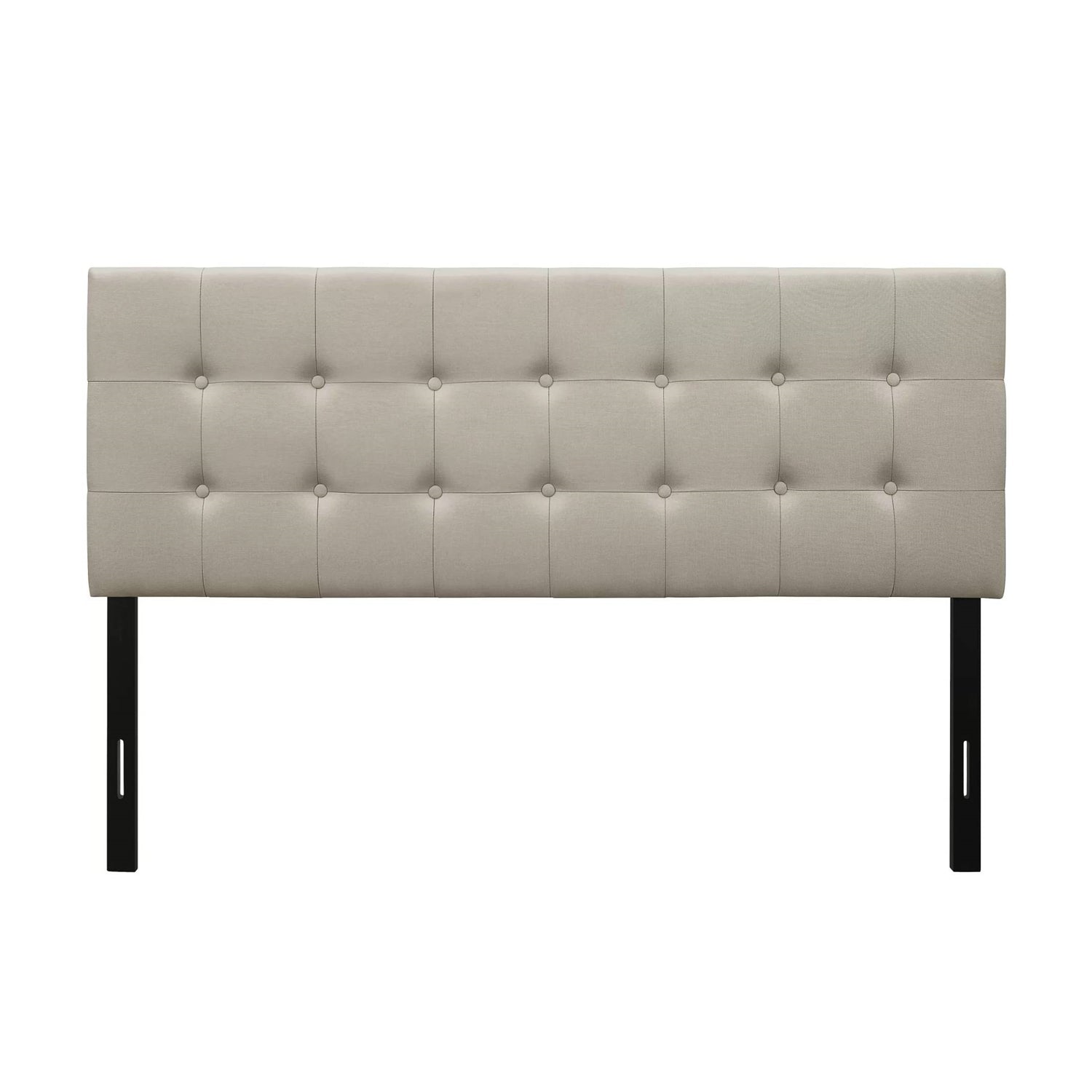 Full size Button-Tufted Headboard in Light Grey Taupe Beige Upholstered Fabric
