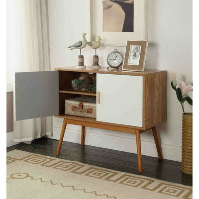 Mid-Century Modern Console Table Storage Cabinet with Solid Wood Legs
