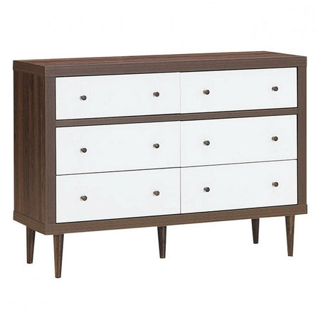 Modern Walnut White 6 Drawer Wood Dresser
