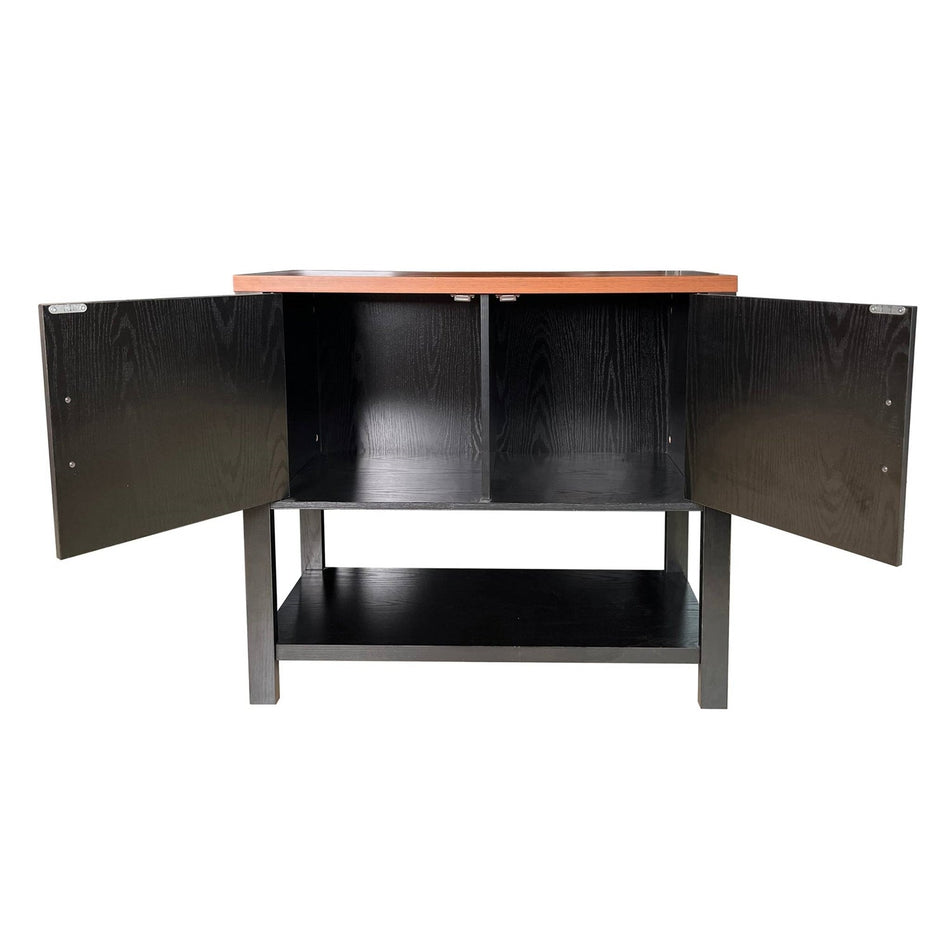 Modern 2 Drawer Wooden Storage Console Table Black/Walnut