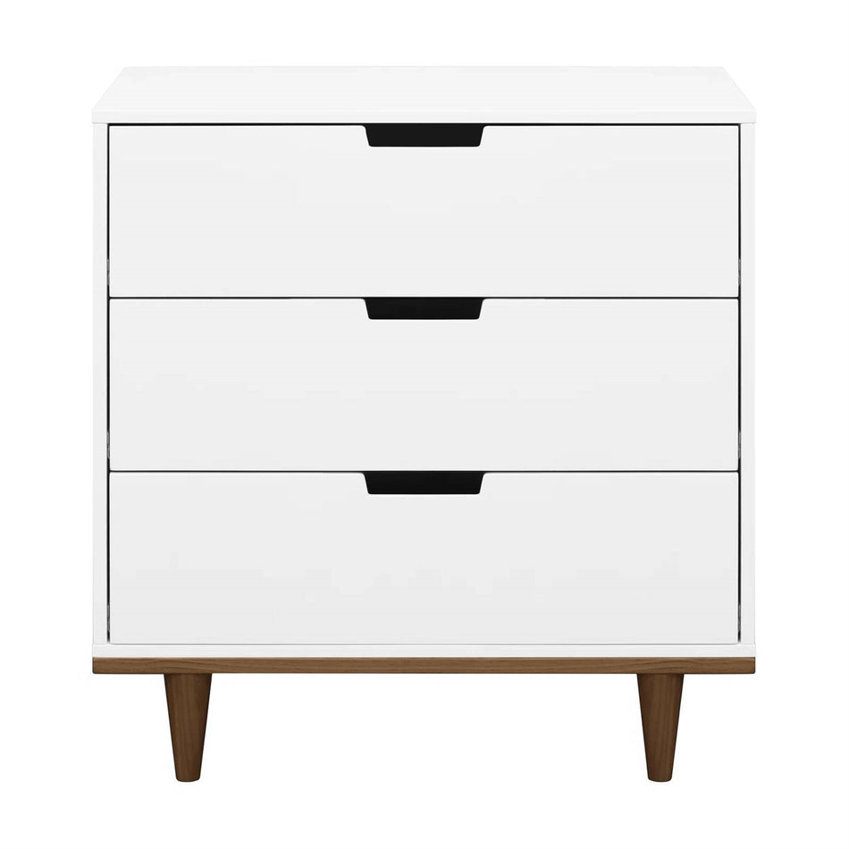 Modern Mid-Century Style 3-Drawer Dresser Chest in White Walnut Wood Finish