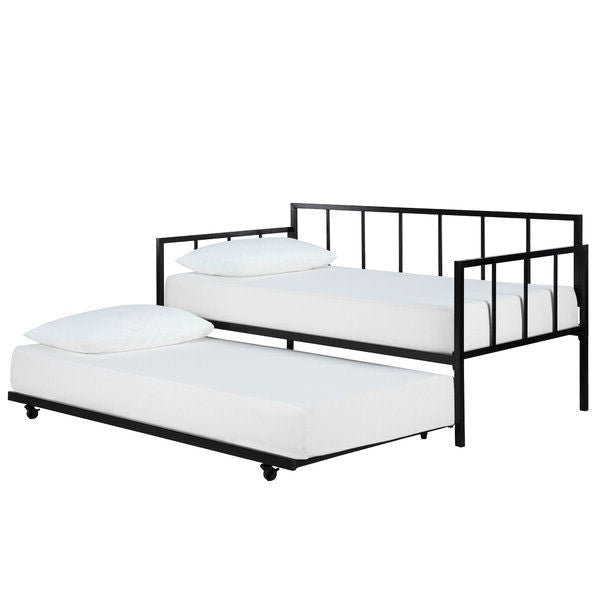 Twin size Heavy Duty Metal Daybed with Roll-Out Trundle Bed