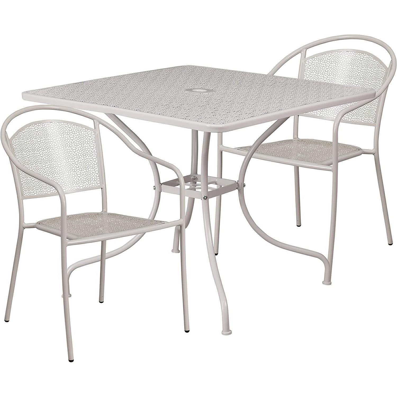 3-Piece Grey Steel Metal Outdoor Patio Furniture Set with 2 Chairs and 1 Table