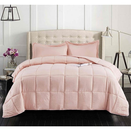 Queen Size Pink 3 Piece Microfiber Reversible Comforter Set