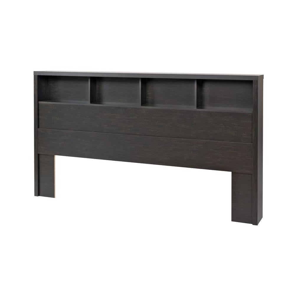 King size Bookcase Headboard in Washed Black Wood Finish