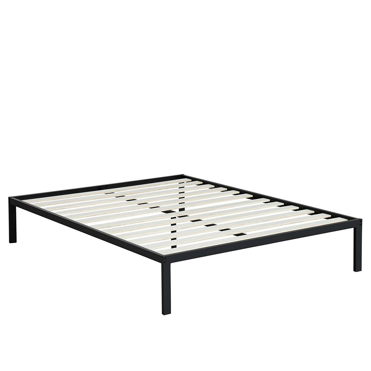 King size Heavy Duty Metal Platform Bed Frame with Wooden Slats