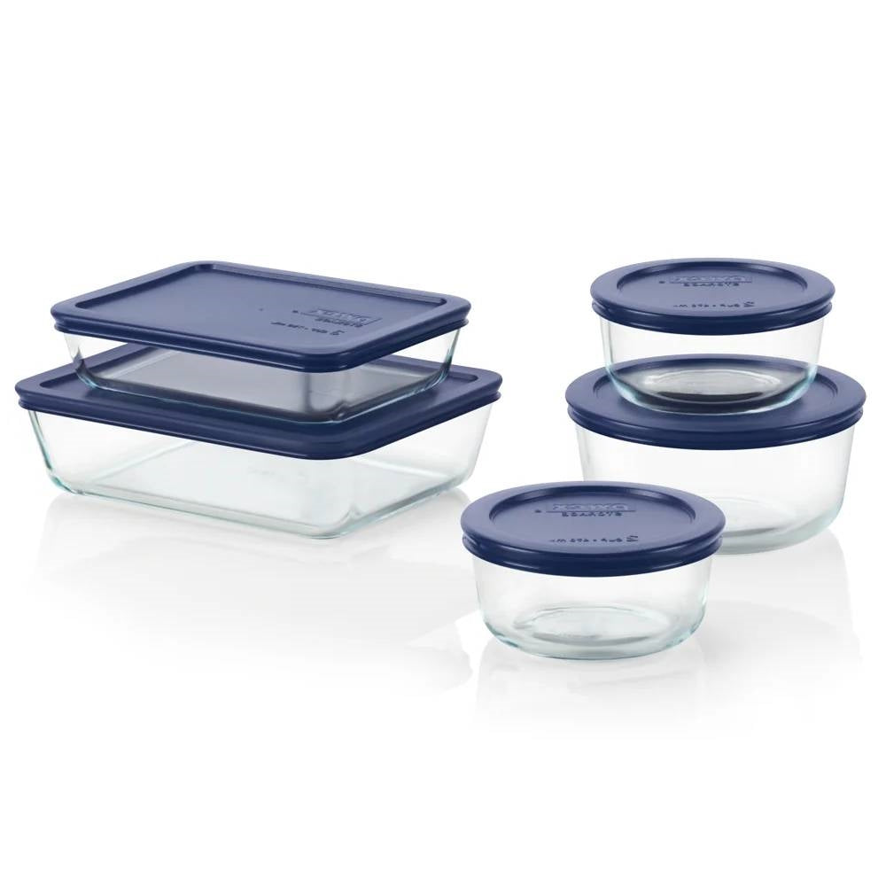 10-Piece Glass Bakeware Food Storage Set with Blue Plastic Lids Dishwasher Safe