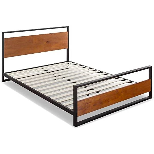 Queen size Modern Metal Wood Platform Bed Frame with Headboard and Footboard