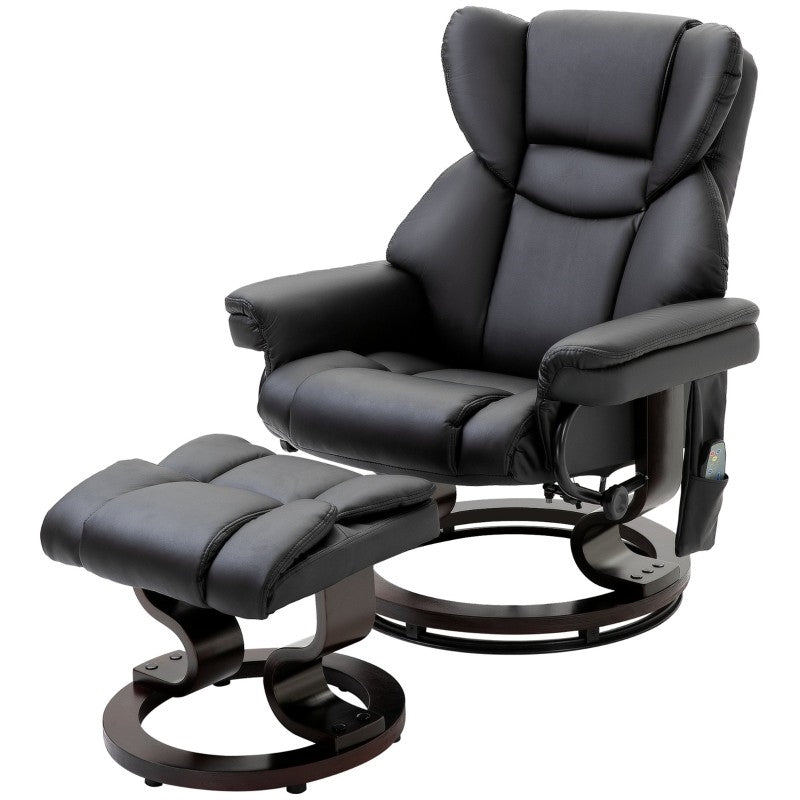 Adjustable Black Faux Leather Remote Massage Recliner Chair w/ Ottoman