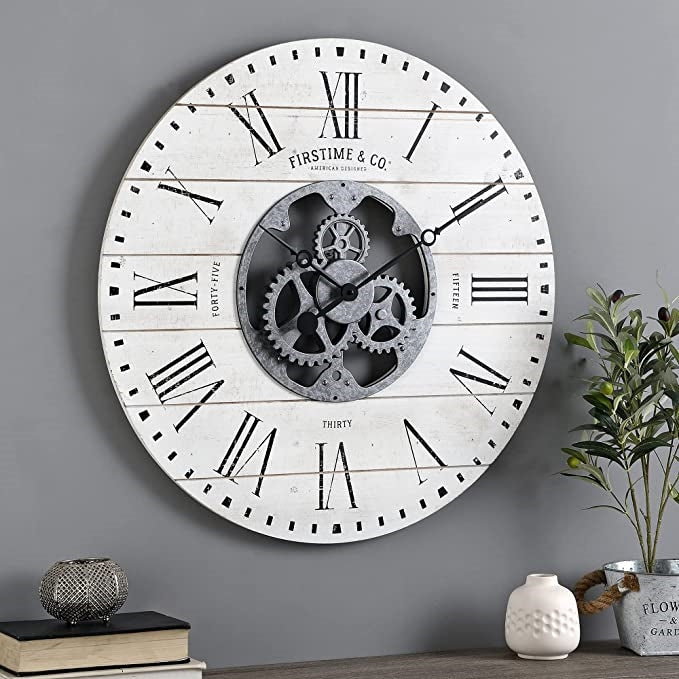 Industrial FarmHome Round Oversized Wall Clock in Rustic White