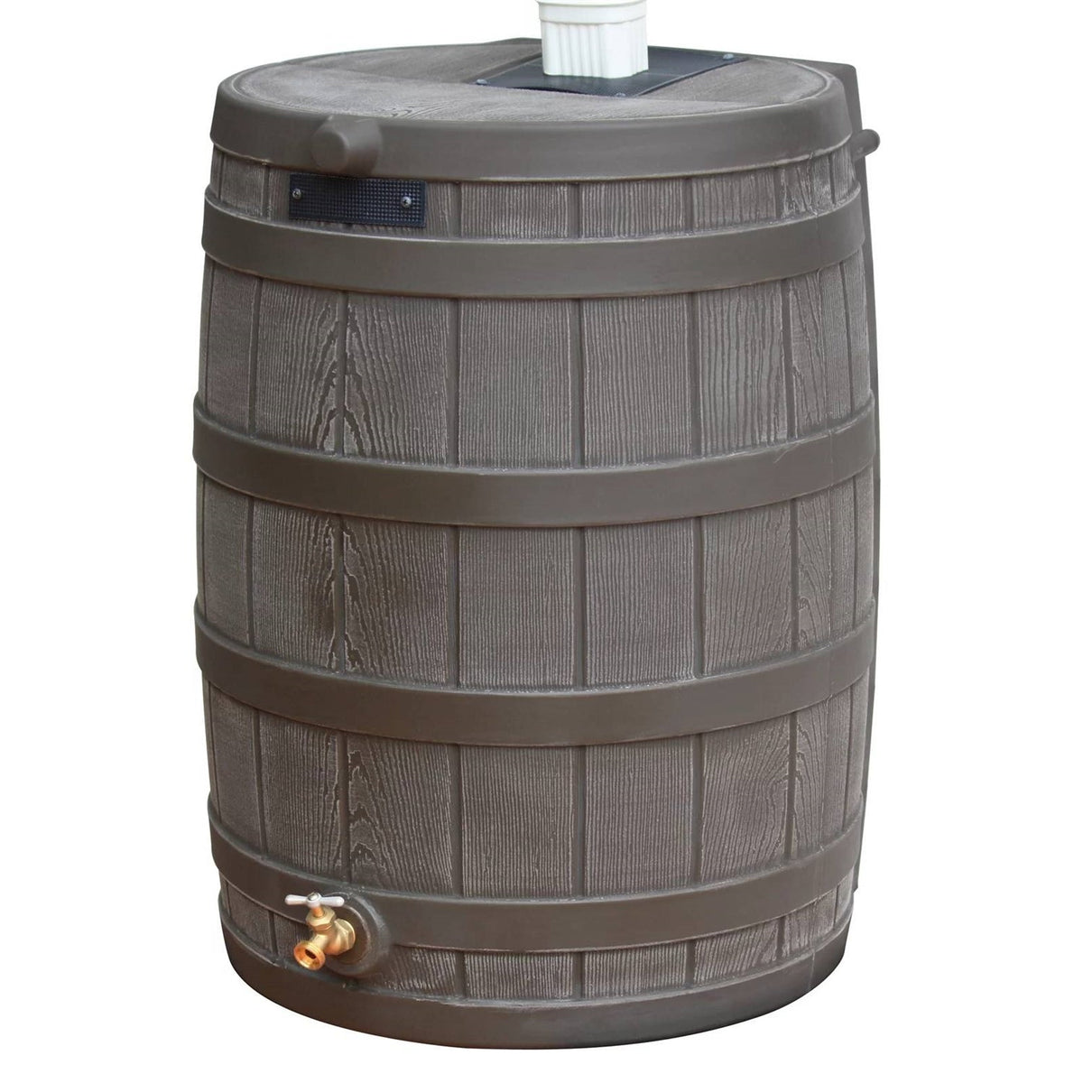 Brown Oak 50-Gallon Plastic Rain Barrel with Bottom Spigot