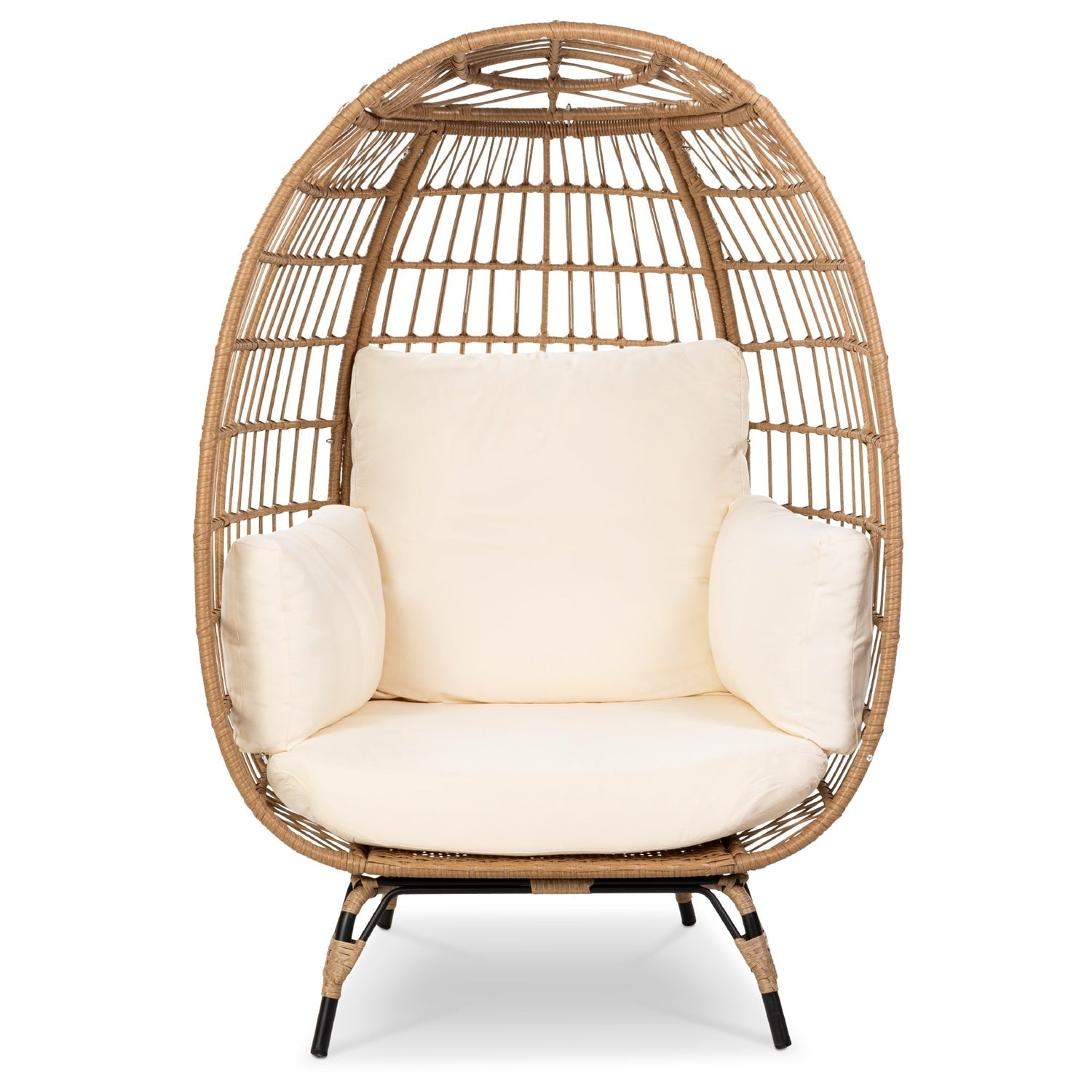 Oversized Patio Lounger Indoor/Outdoor Wicker Egg Chair Off White