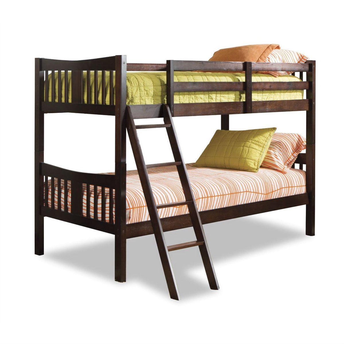 Twin over Twin Solid Wood Bunk Bed in Espresso Finish