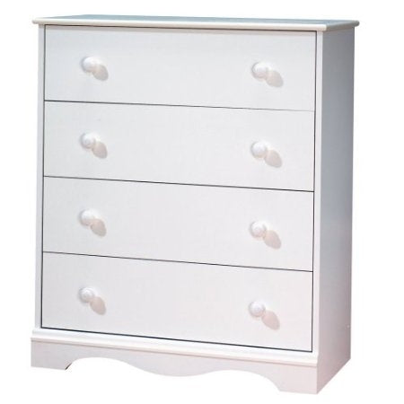 White 4 Drawer Bedroom Chest with Wooden Knobs