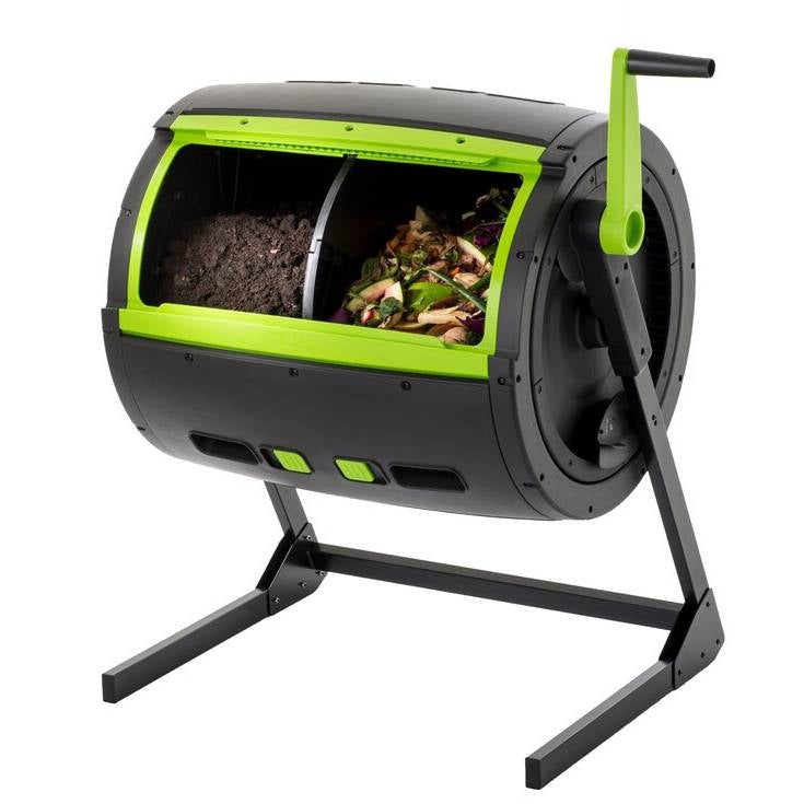 Rotating 65-Gallon Compost Bin Tumbler with 2 Compartments