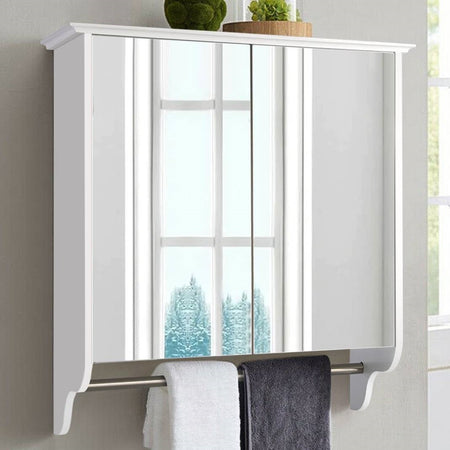 Modern 2-Door Wall Mounted Bathroom Medicine Cabinet with Mirror and Towel Bar
