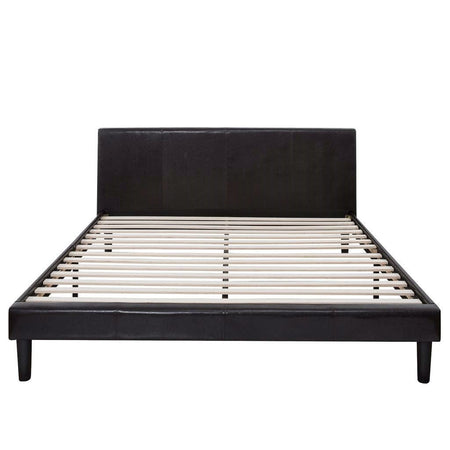Full size Modern Platform Bed with Espresso Faux Leather Headboard