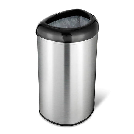 Stainless Steel Black Open Top 13-Gallon Kitchen Trash Can with No Lid