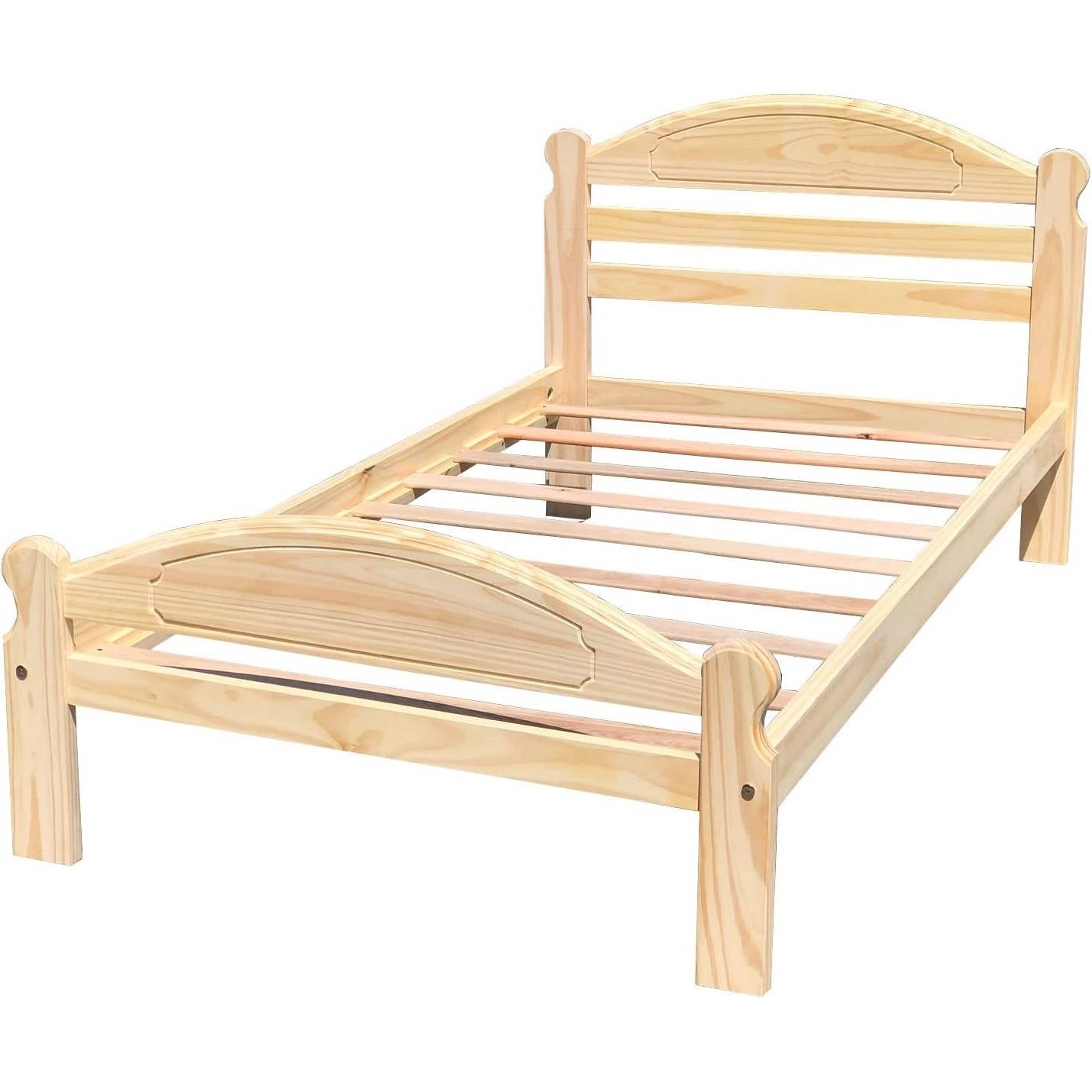 Twin Unfinished Solid Pine Wood Platform Bed Frame with Headboard and Footboard