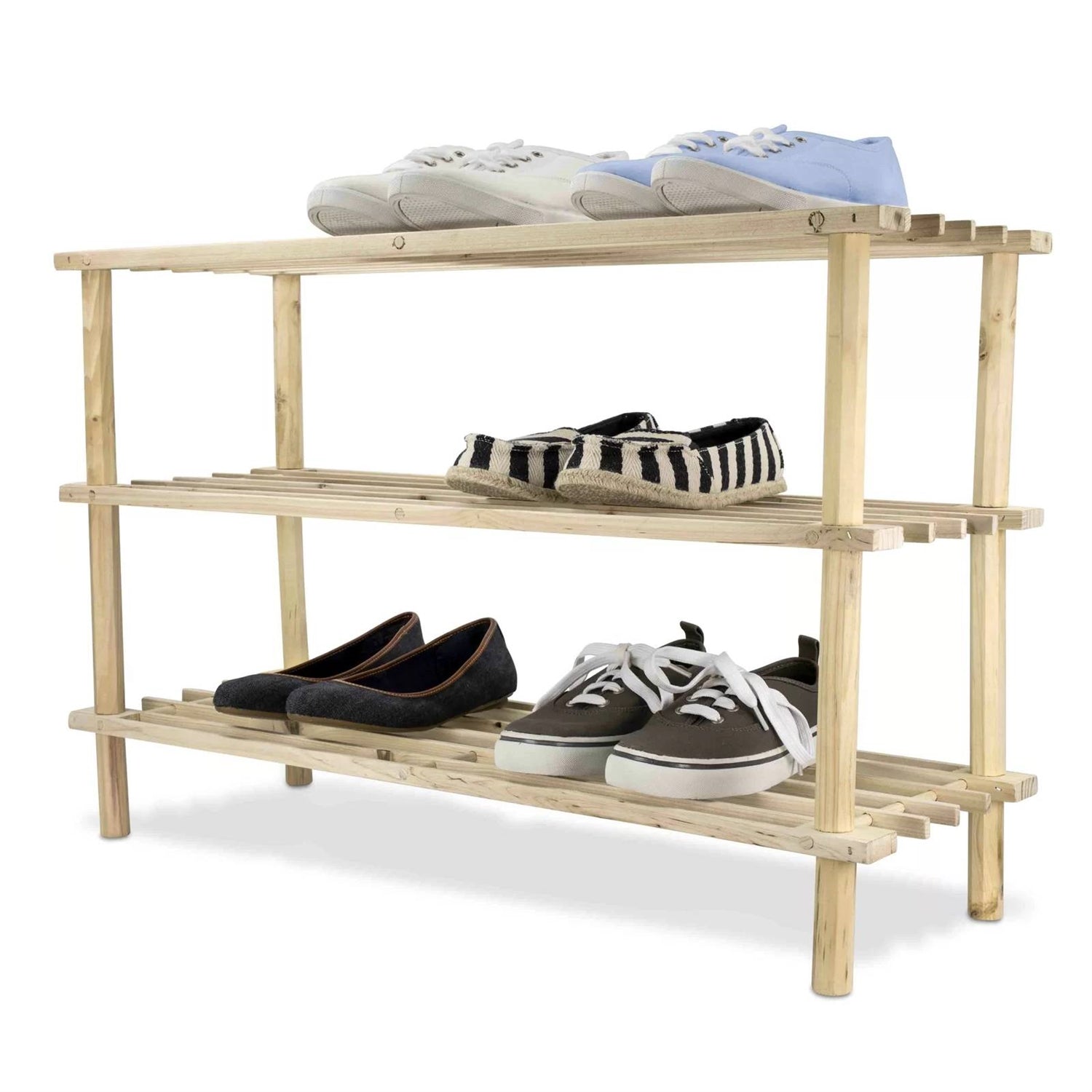 Solid Pine Wood 3-Tier Shoe Rack - Holds up to 12 Pair of Shoes