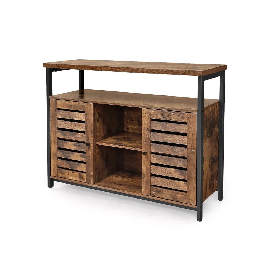 Rustic FarmHome Louvered Doors Storage Sideboard Cabinet with Shelf