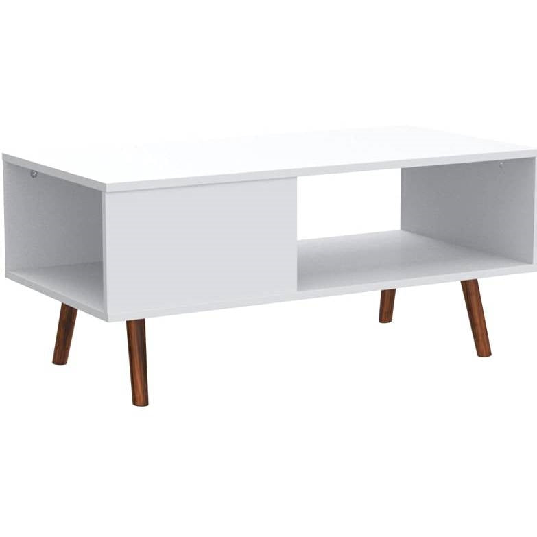 Modern Mid-Century Style Coffee Table Living Room Storage in White Brown Wood