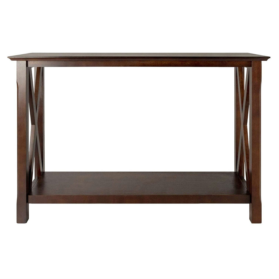 Cappuccino Brown Wood Console Sofa Table with Bottom Shelf
