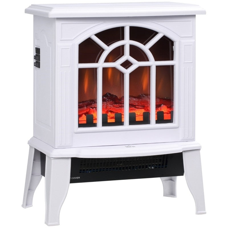 White Electric Fireplace Heater with Realistic Log Flame LED