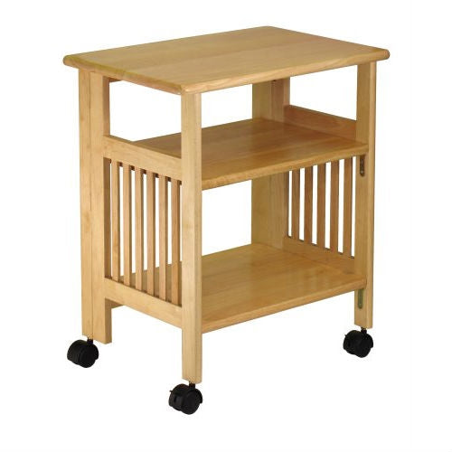 3-Shelf Folding Wood Printer Stand Cart in Natural with Lockable Casters