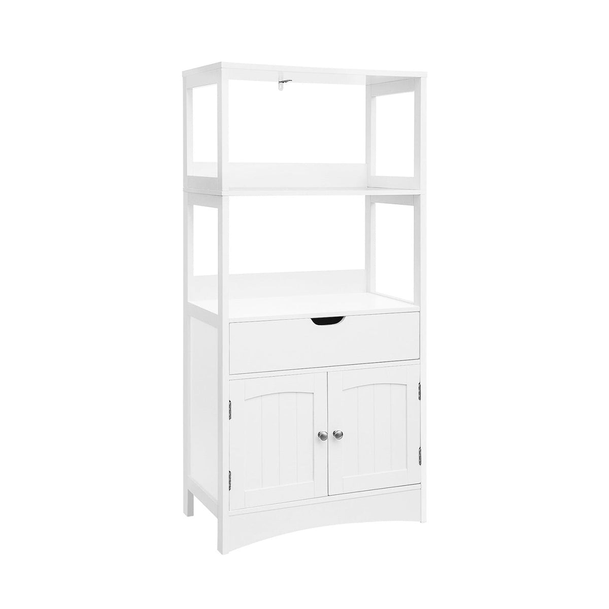 White Bathroom Floor Cabinet with Storage Drawer 2 Open Shelves